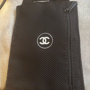 CHANEL Black Drawstring Pouch with White Logo - mobile phone and pouch